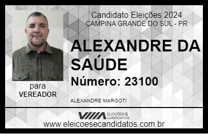 Candidato ALEXANDRE DA SAÚDE 2024 - CAMPINA GRANDE DO SUL - Eleições