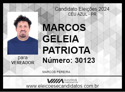 Candidato MARCOS GELEIA PATRIOTA 2024 - CÉU AZUL - Eleições