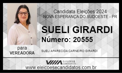 Candidato SUELI GIRARDI 2024 - NOVA ESPERANÇA DO SUDOESTE - Eleições