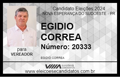 Candidato EGIDIO CORREA 2024 - NOVA ESPERANÇA DO SUDOESTE - Eleições