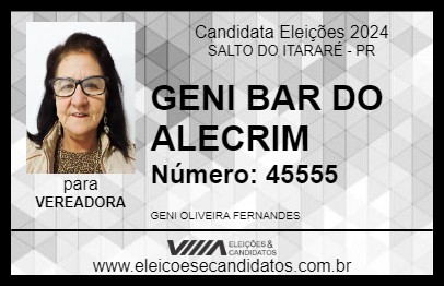 Candidato GENI BAR DO ALECRIM 2024 - SALTO DO ITARARÉ - Eleições