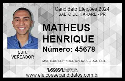 Candidato MATHEUS HENRIQUE 2024 - SALTO DO ITARARÉ - Eleições