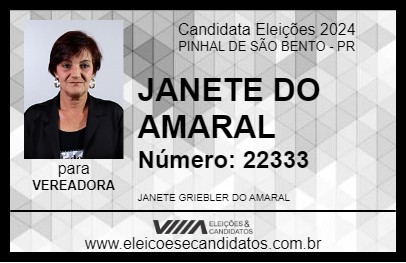 Candidato JANETE DO AMARAL 2024 - PINHAL DE SÃO BENTO - Eleições