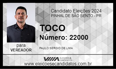 Candidato TOCO 2024 - PINHAL DE SÃO BENTO - Eleições