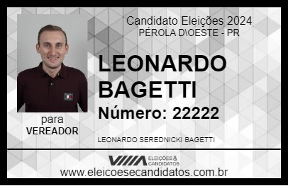 Candidato LEONARDO BAGETTI 2024 - PÉROLA D\OESTE - Eleições