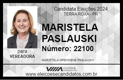 Candidato MARISTELA PASLAUSKI 2024 - TERRA ROXA - Eleições