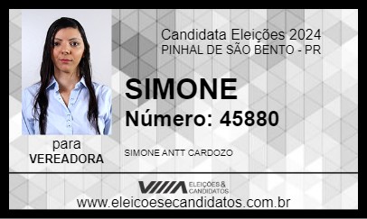 Candidato SIMONE 2024 - PINHAL DE SÃO BENTO - Eleições