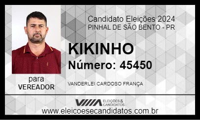 Candidato KIKINHO 2024 - PINHAL DE SÃO BENTO - Eleições