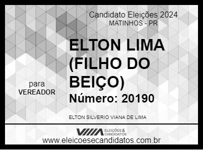 Candidato ELTON LIMA (FILHO DO BEIÇO) 2024 - MATINHOS - Eleições