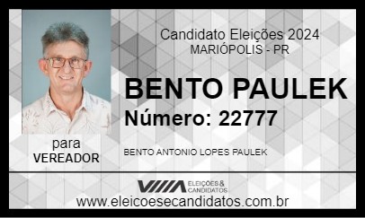 Candidato BENTO PAULEK 2024 - MARIÓPOLIS - Eleições