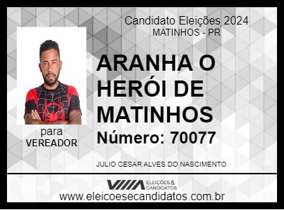 Candidato ARANHA O HERÓI DE MATINHOS 2024 - MATINHOS - Eleições