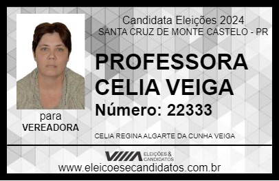 Candidato PROFESSORA CELIA VEIGA 2024 - SANTA CRUZ DE MONTE CASTELO - Eleições