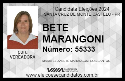 Candidato BETE MARANGONI 2024 - SANTA CRUZ DE MONTE CASTELO - Eleições