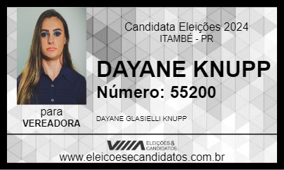 Candidato DAYANE KNUPP 2024 - ITAMBÉ - Eleições