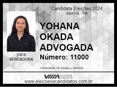 Candidato YOHANA OKADA ADVOGADA 2024 - ABATIÁ - Eleições