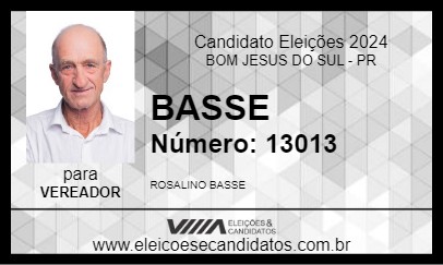 Candidato BASSE 2024 - BOM JESUS DO SUL - Eleições