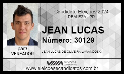 Candidato JEAN LUCAS 2024 - REALEZA - Eleições