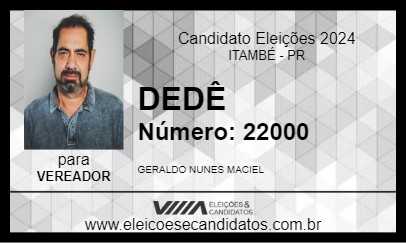 Candidato DEDÊ 2024 - ITAMBÉ - Eleições