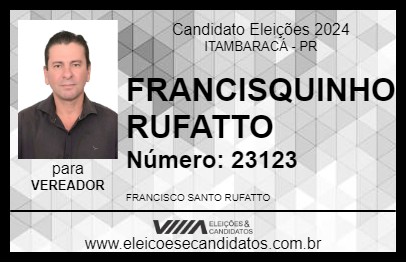 Candidato FRANCISQUINHO RUFATTO 2024 - ITAMBARACÁ - Eleições