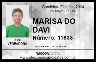 Candidato MARISA DO DAVI 2024 - PARANACITY - Eleições