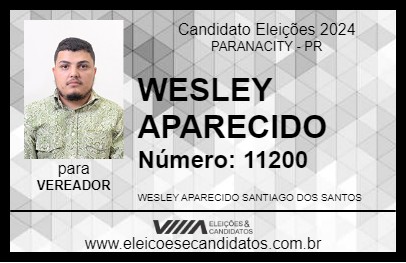 Candidato WESLEY APARECIDO 2024 - PARANACITY - Eleições