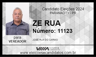 Candidato ZE RUA 2024 - PARANACITY - Eleições