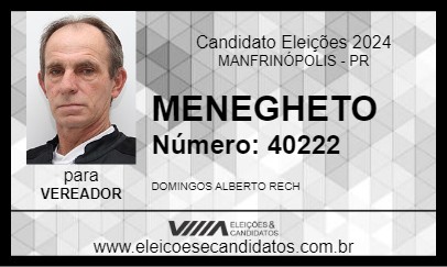 Candidato MENEGHETO 2024 - MANFRINÓPOLIS - Eleições