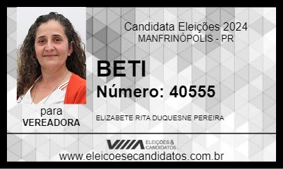 Candidato BETI 2024 - MANFRINÓPOLIS - Eleições