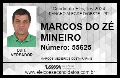 Candidato MARCOS DO ZÉ MINEIRO 2024 - RANCHO ALEGRE D\OESTE - Eleições