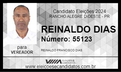 Candidato REINALDO DIAS 2024 - RANCHO ALEGRE D\OESTE - Eleições