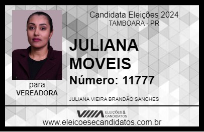 Candidato JULIANA MOVEIS 2024 - TAMBOARA - Eleições