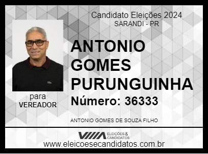 Candidato ANTONIO GOMES  PURUNGUINHA 2024 - SARANDI - Eleições