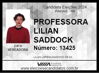 Candidato PROFESSORA LILIAN SADDOCK 2024 - PINHAIS - Eleições