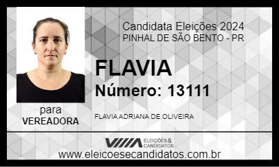 Candidato FLAVIA 2024 - PINHAL DE SÃO BENTO - Eleições