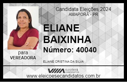 Candidato ELIANE BAIXINHA 2024 - AMAPORÃ - Eleições