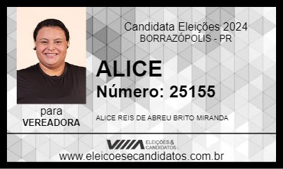 Candidato ALICE 2024 - BORRAZÓPOLIS - Eleições