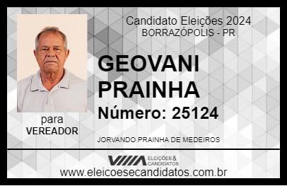 Candidato GEOVANI PRAINHA 2024 - BORRAZÓPOLIS - Eleições