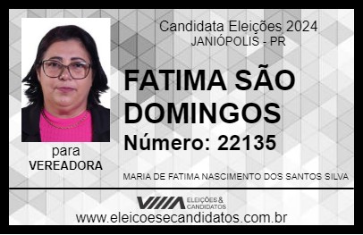 Candidato FATIMA SÃO DOMINGOS 2024 - JANIÓPOLIS - Eleições