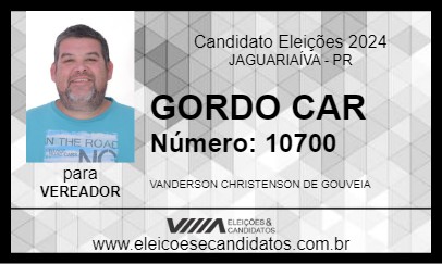 Candidato GORDO CAR 2024 - JAGUARIAÍVA - Eleições