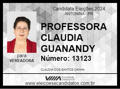 Candidato PROFESSORA CLAUDIA GUANANDY 2024 - ANTONINA - Eleições