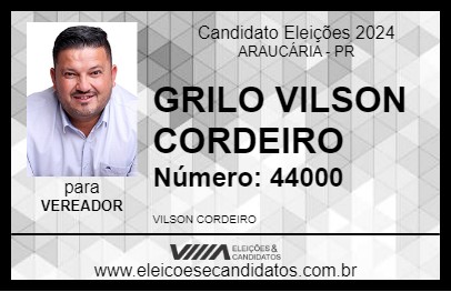 Candidato GRILO VILSON CORDEIRO 2024 - ARAUCÁRIA - Eleições