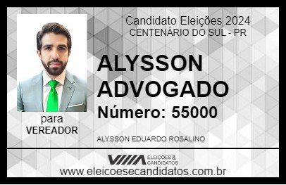 Candidato ALYSSON ADVOGADO 2024 - CENTENÁRIO DO SUL - Eleições