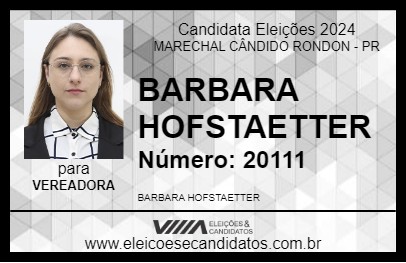 Candidato BARBARA HOFSTAETTER 2024 - MARECHAL CÂNDIDO RONDON - Eleições