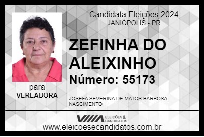 Candidato ZEFINHA DO ALEIXINHO 2024 - JANIÓPOLIS - Eleições