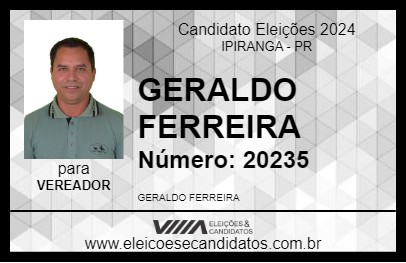 Candidato GERALDO FERREIRA 2024 - IPIRANGA - Eleições