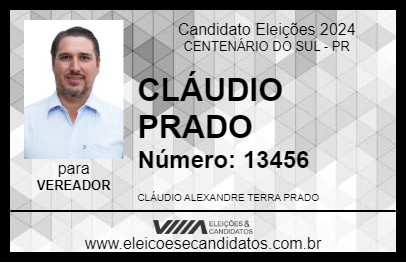 Candidato CLÁUDIO PRADO 2024 - CENTENÁRIO DO SUL - Eleições