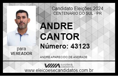 Candidato ANDRE CANTOR 2024 - CENTENÁRIO DO SUL - Eleições