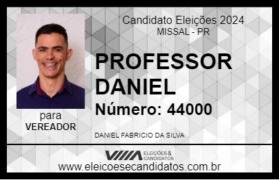 Candidato PROFESSOR DANIEL 2024 - MISSAL - Eleições