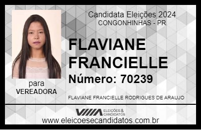 Candidato FLAVIANE FRANCIELLE 2024 - CONGONHINHAS - Eleições