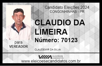 Candidato CLAUDIO DA LIMEIRA 2024 - CONGONHINHAS - Eleições